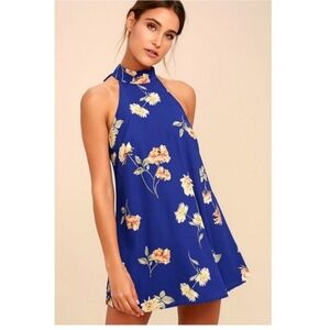 Lulus Darling Royal Blue Floral Swing Dress